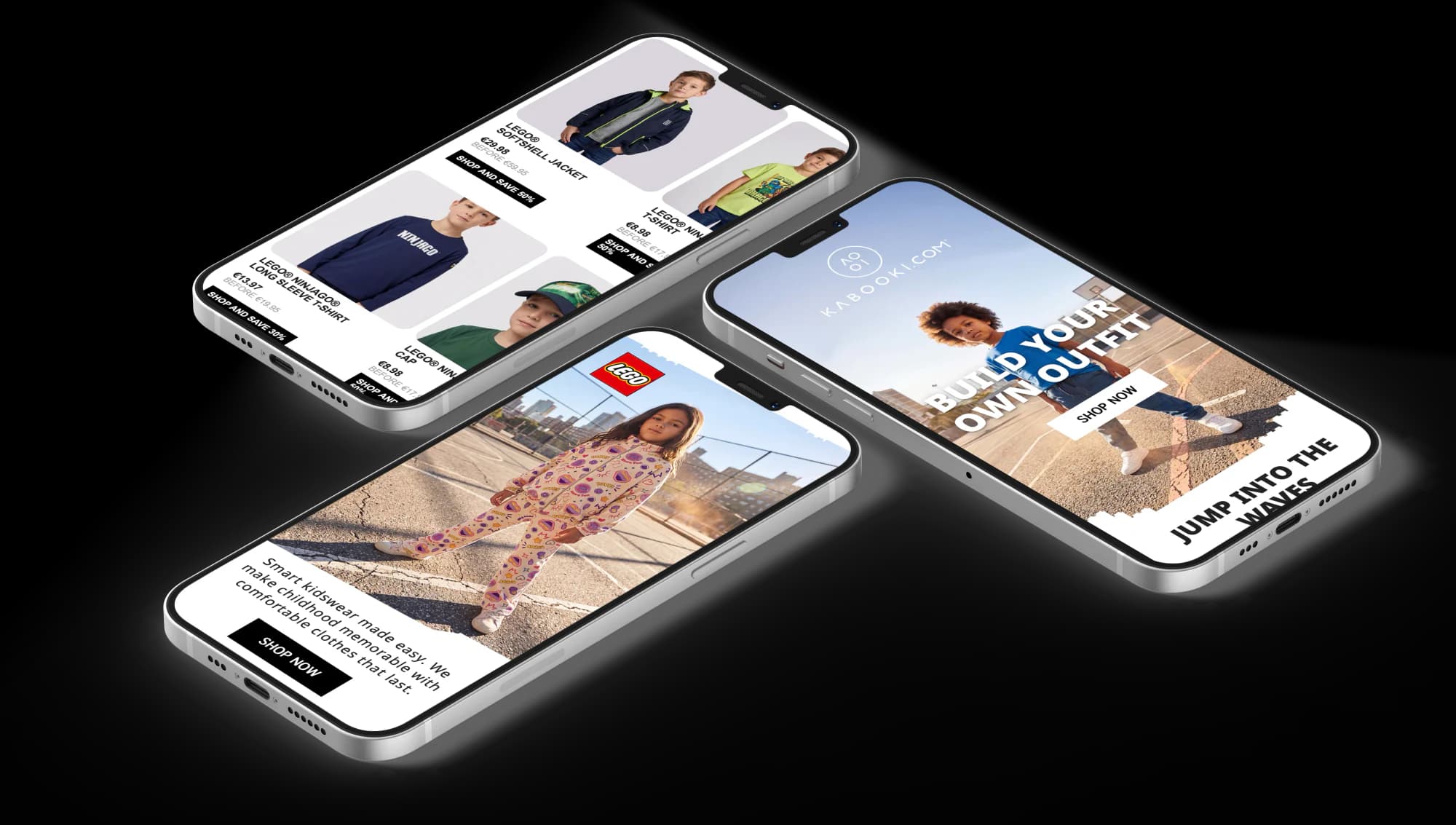 Kabooki mobile-first commerce newsletter displayed across multiple phones